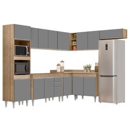 Armário de Cozinha Modulada de Canto 8 Peças CP01 Balcão Castanho/Cinza - Lumil