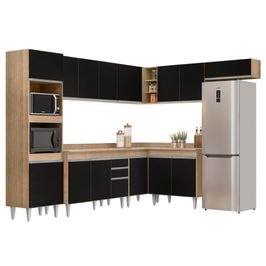 Armário de Cozinha Modulada de Canto 8 Peças CP02 Balcão com Tampo Castanho/Preto - Lumil