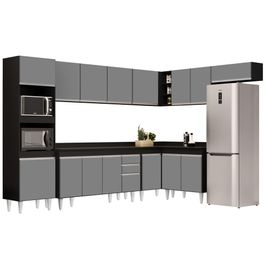 Armário de Cozinha Modulada de Canto 8 Peças CP08 Balcão com Tampo Preto/Cinza - Lumil