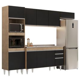 Armário de Cozinha Modulada 4 Peças CP12 Balcão com Pia Inox Castanho/Preto - Lumil