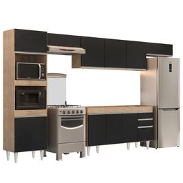 Armário de Cozinha Modulada 5 Peças CP13 Balcão Castanho/Preto - Lumil