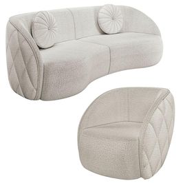 Sofá Decorativo 3 Lugares 240cm com Almofadas e Poltrona Zion M22 Bouclê Branco - Mpozenato