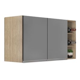Armário de Cozinha Aéreo Califórnia 80cm e Nicho Garrafeiro 20cm Riad Castanho/Cinza - Lumil