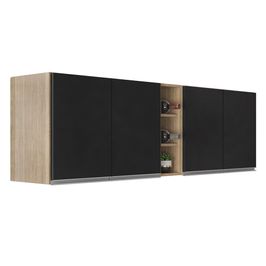 Armário de Cozinha Aéreo Califórnia Kit 2 e Nicho Adega Riad 180cm Castanho/Preto - Lumil