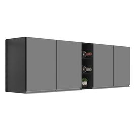 Armário de Cozinha Aéreo Califórnia Kit 2 e Nicho Adega Riad 180cm Preto/Cinza - Lumil