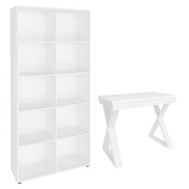 Mesa Escrivaninha 90cm Veneti e Estante Livreiro 90x187cm Lean A06 Branco - Mpozenato