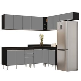 Armário de Cozinha Modulado de Canto 7 Peças CP19 Balcão sem Tampo Preto/Cinza - Lumil