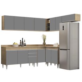Armário de Cozinha Modulado de Canto 7 Peças CP23 Balcão com Tampo Castanho/Cinza - Lumil