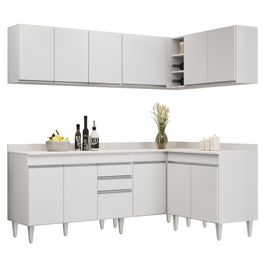 Armário de Cozinha Modulado de Canto 6 Peças CP29 Balcão com Tampo Branco - Lumil
