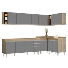 Armário de Cozinha Modulado de Canto 7 Peças CP34 Balcão sem Tampo Castanho/Cinza - Lumil