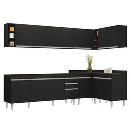 Armário de Cozinha Modulado de Canto 7 Peças CP34 Balcão sem Tampo Preto - Lumil