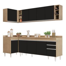 Armário de Cozinha Modulado de Canto Direito 5 Peças CP44 Balcão com Tampo Castanho/Preto - Lumil