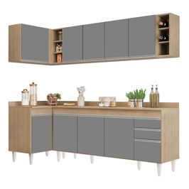 Armário de Cozinha Modulado de Canto Direito 5 Peças CP44 Balcão com Tampo Castanho/Cinza - Lumil