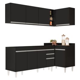 Armário de Cozinha Modulado de Canto Esquerdo 4 Peças CP49 Balcão sem Tampo Preto - Lumil