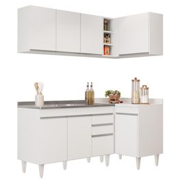 Armário de Cozinha Modulado de Canto Esquerdo 4 Peças CP48 com Pia Inox Branco - Lumil