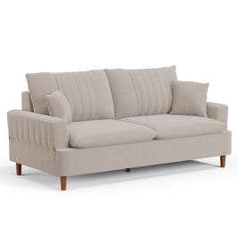 Sofá Living 3 Lugares 200cm com Almofadas Veras D05 Bouclê Bege - Mpozenato