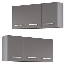 Armários de Cozinha Aéreo 3 Portas 120cm Kit 2 Honduras Cinza - Lumil