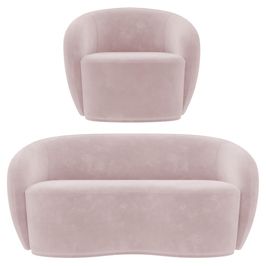 Sofá 2 Lugares Living 160cm e 1 Poltrona Giratória Garbin K04 Veludo Rosê - Mpozenato