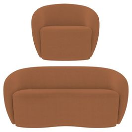 Sofá 2 Lugares Living 160cm e 1 Poltrona Giratória Garbin K04 Bouclê Terracota - Mpozenato