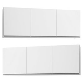 Kit 2 Armários Aéreos 150cm 3 Portas Argélia Branco - Lumil