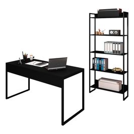 Conjunto Escritório Mesa 150 e Estante Studio Industrial M18 Preto - Mpozenato