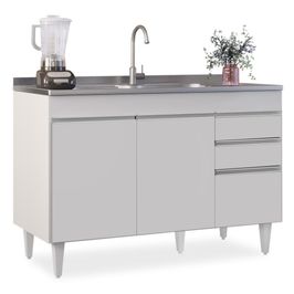 Balcão Gabinete 120cm 3 Portas 2 Gavetas Michigan Branco - Lumil