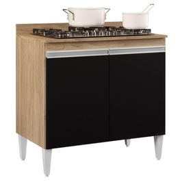 Balcão para Cooktop 80cm 2 Portas Flórida Castanho/Preto - Lumil Móveis