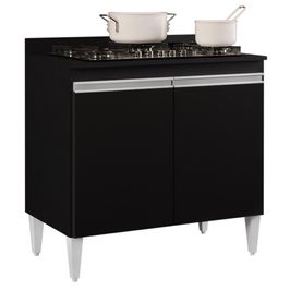 Balcão para Cooktop 80cm 2 Portas Flórida Preto - Lumil Móveis