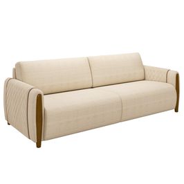 Sofá 3 Lugares 223cm Pés Madeira Amaranto M22 Linho Champanhe - Mpozenato