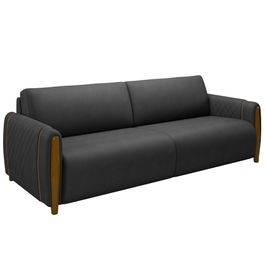 Sofá 3 Lugares 223cm Pés Madeira Amaranto M22 PU Preto - Mpozenato