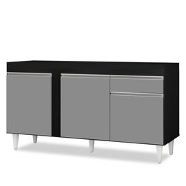 Balcão Gabinete Para Pia 150cm Sem Tampo 3 Portas 1 Gaveta Dakota Preto/Cinza - Lumil Móveis