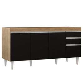 Balcão Gabinete 160cm Sem Tampo 4 Portas 2 Gavetas Arkansas Castanho/Preto - Lumil Móveis