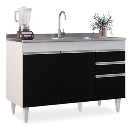 Balcão Gabinete 120cm 3 Portas 2 Gavetas Michigan Branco/Preto - Lumil