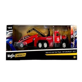 Miniatura Picape Reboque C/ Carro 1/64 Desing Elite Transport 1953 Mack B-61/ 1971 Chevrolet Vega Vm Maisto 15055