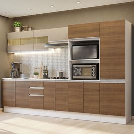 Armário de Cozinha Completa 100% MDF 300cm Branco/Rustic/Crema Smart Madesa 02 Rustic/Branco/Crema