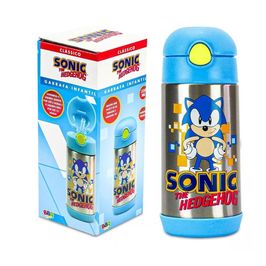 Garrafa Térmica Infantil Do Sonic Com Canudo Silicone Bbr S013