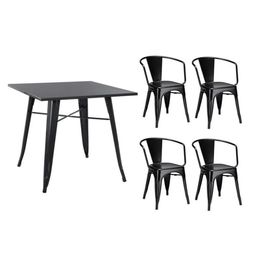 Conjunto mesa Tolix 80 cm + 4 cadeiras Tolix com Braço - Preto