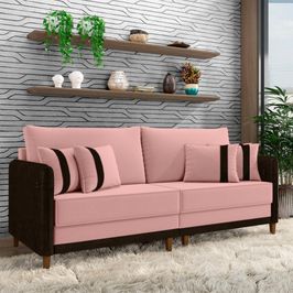 Sofá Montecarlo 3 Lugares  232cm  Veludo/PU Rosê/Marrom