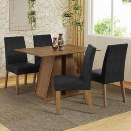 Conjunto Sala de Jantar Mesa Tampo de Madeira 4 Cadeiras Rustic/Oxford Agnes Madesa Rustic/Oxford