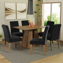 Conjunto Sala de Jantar Mesa Tampo de Madeira 6 Cadeiras Rustic/Oxford Fabiana Madesa Rustic/Oxford