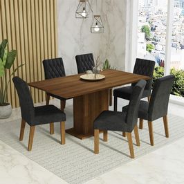 Conjunto Sala de Jantar Mesa Tampo de Madeira 6 Cadeiras Rustic/Oxford Hanna Madesa Rustic/Oxford