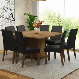 Conjunto Sala de Jantar Mesa Tampo de Madeira 8 Cadeiras Rustic/Oxford Doris Madesa Rustic/Oxford