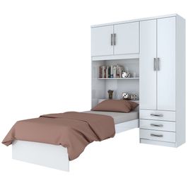 Guarda Roupa com Cama de Solteiro Henn Cravo 4 Portas 3 Gavetas Branco