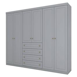 Guarda Roupa Casal 6 Portas 4 Gavetas Americano Henn Cinza