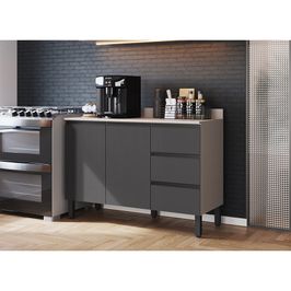 Balcão de Cozinha para Pia 120 Cm 2 Portas 3 Gavetas Quiditá Fumê/Grafite