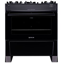 Fogão a Gás de Piso 5 Bocas Atlas Mônaco Top Glass Mesa de Vidro Preto Preto / Bivolt