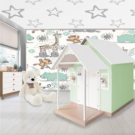 Casinha de Brinquedo Artesanal MDF com Telhado Branco/Verde L12 - Gran Belo