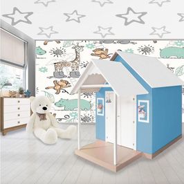 Casinha de Brinquedo Artesanal MDF com Telhado Branco/Azul L12 - Gran Belo