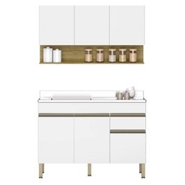 Armário de Cozinha e Balcão com Pia 120cm Lina K02 Supremo/Freijó - Mpozenato