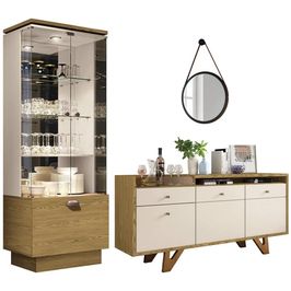 Cristaleira Aruan Buffet Ellora e Espelho Adnet 67cm H01 Off White/Carvalho - Mpozenato